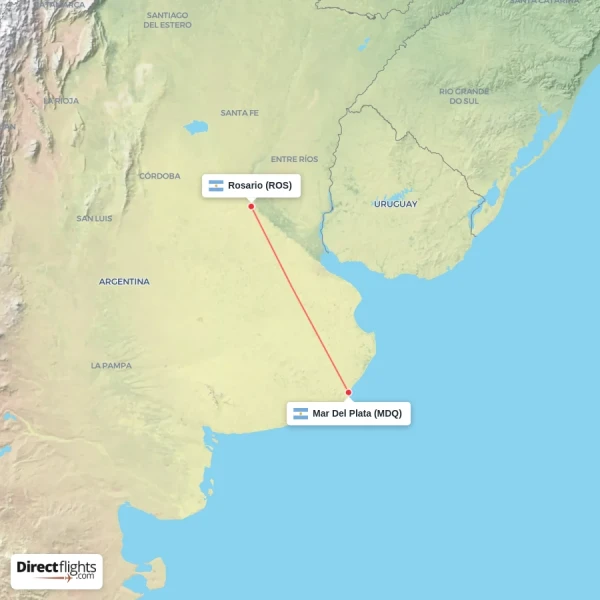 Rosario - Mar Del Plata direct flight map