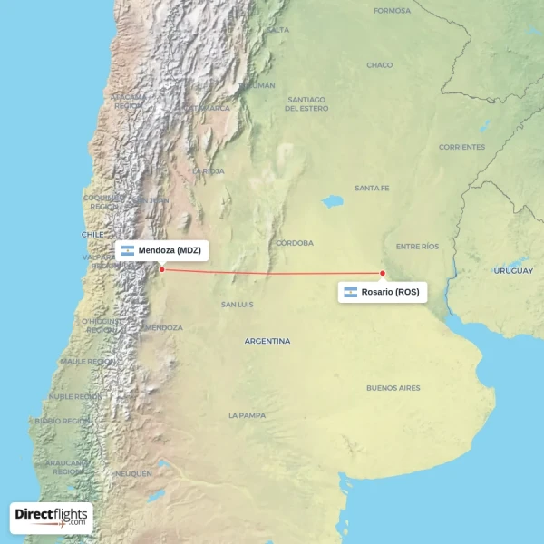 Rosario - Mendoza direct flight map