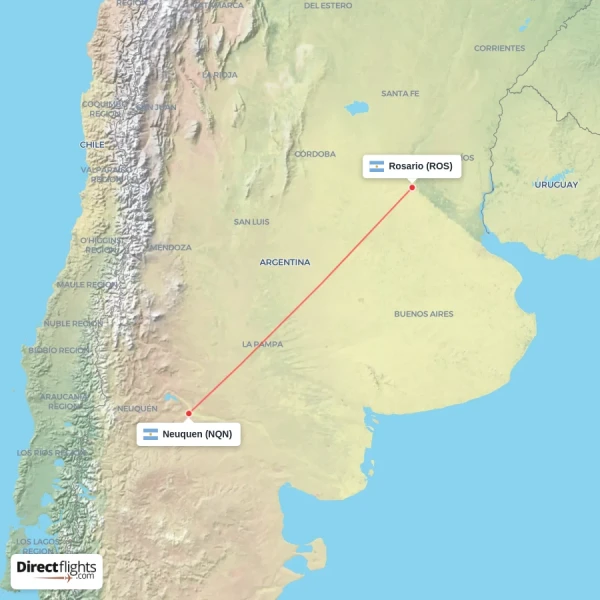 Rosario - Neuquen direct flight map