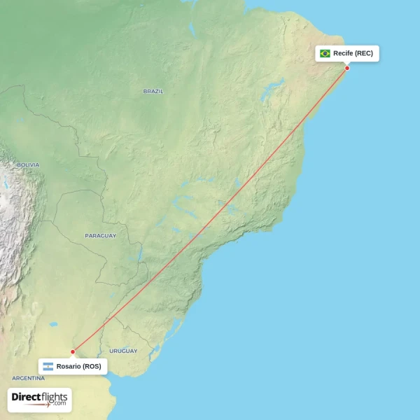 Rosario - Recife direct flight map