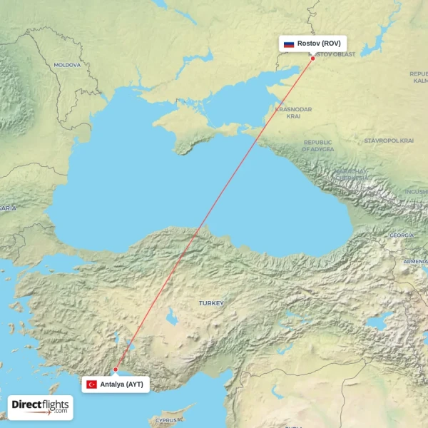 Rostov - Antalya direct flight map