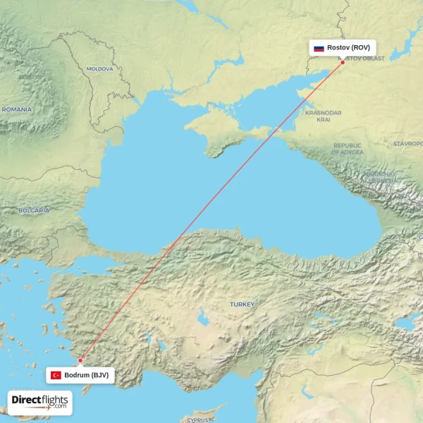 Rostov - Bodrum direct flight map