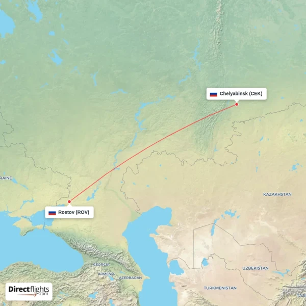 Rostov - Chelyabinsk direct flight map