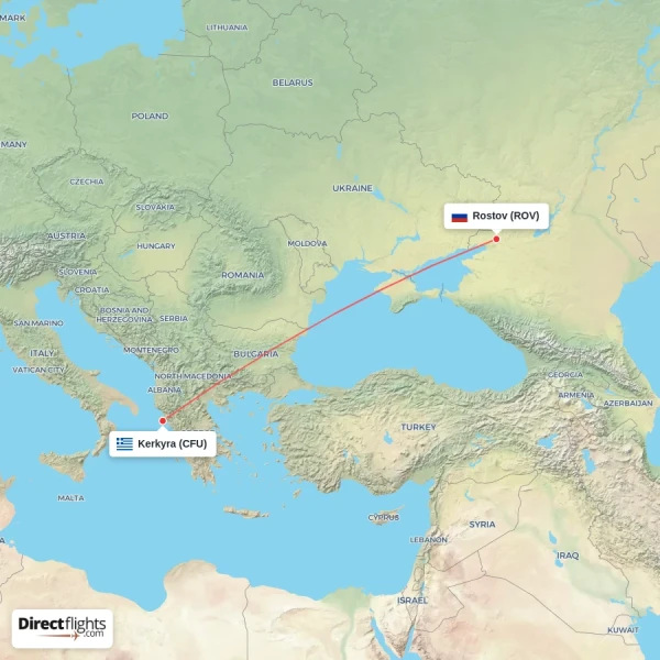 Rostov - Kerkyra direct flight map