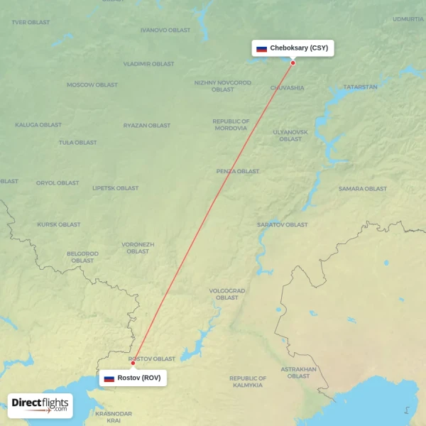 Rostov - Cheboksary direct flight map