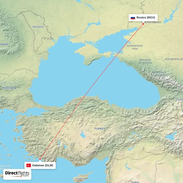 Rostov - Dalaman direct flight map