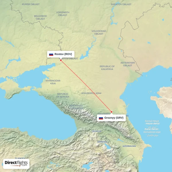 Rostov - Groznyy direct flight map