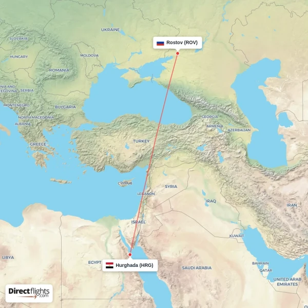 Rostov - Hurghada direct flight map