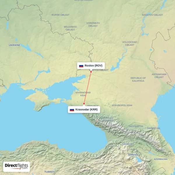 Rostov - Krasnodar direct flight map