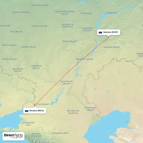 Rostov - Samara direct flight map