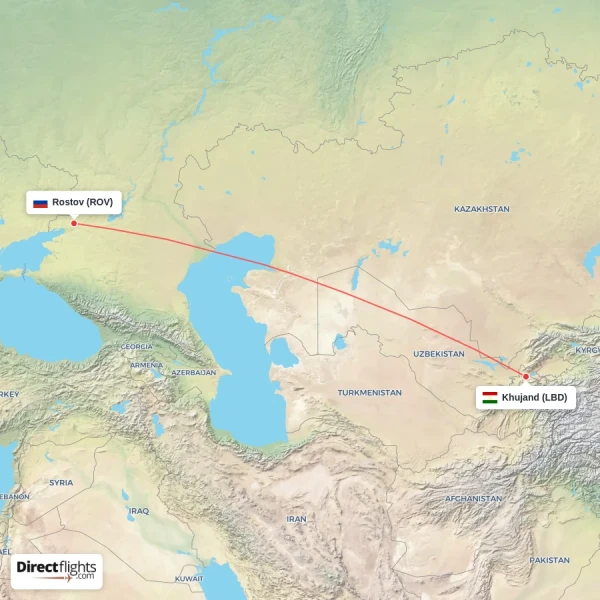 Rostov - Khujand direct flight map
