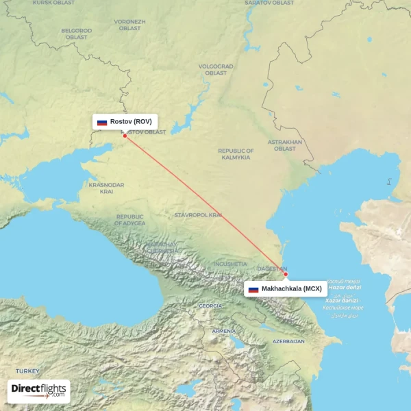 Rostov - Makhachkala direct flight map