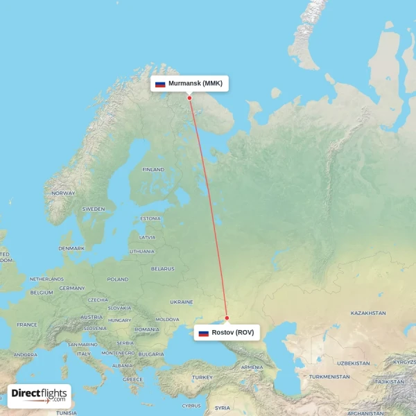 Rostov - Murmansk direct flight map