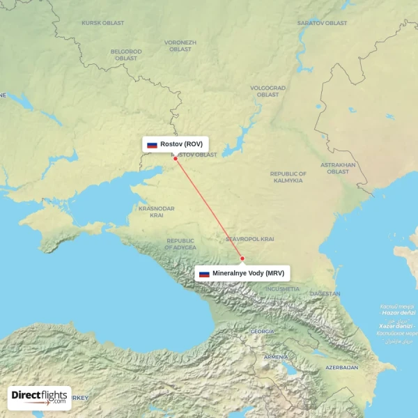 Rostov - Mineralnye Vody direct flight map