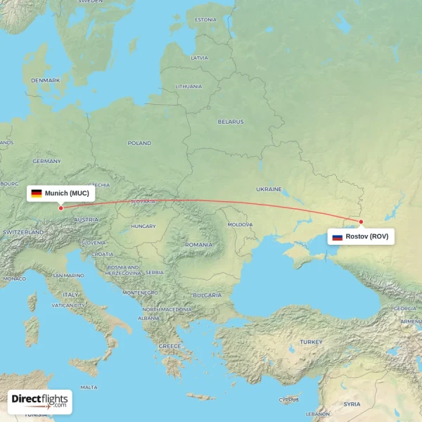 Rostov - Munich direct flight map