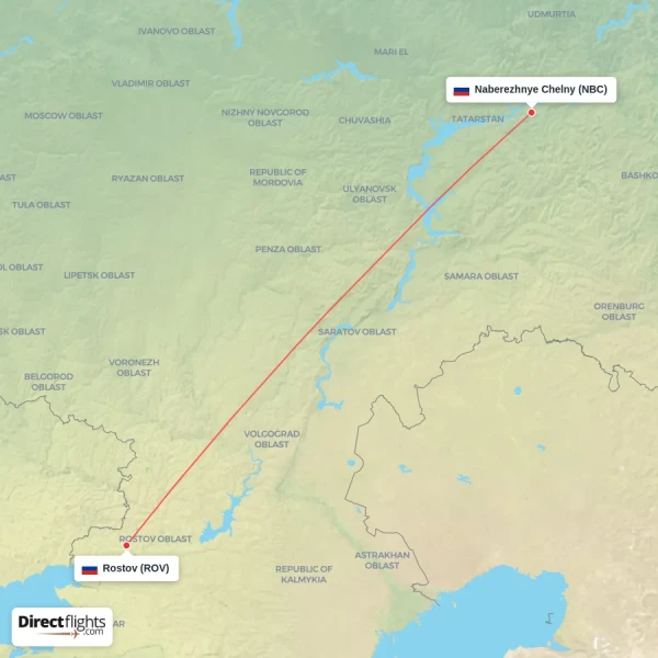 Rostov - Naberezhnye Chelny direct flight map