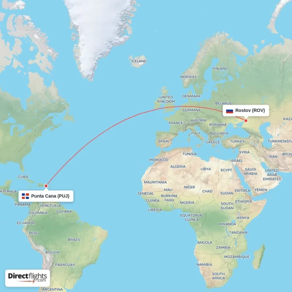Rostov - Punta Cana direct flight map