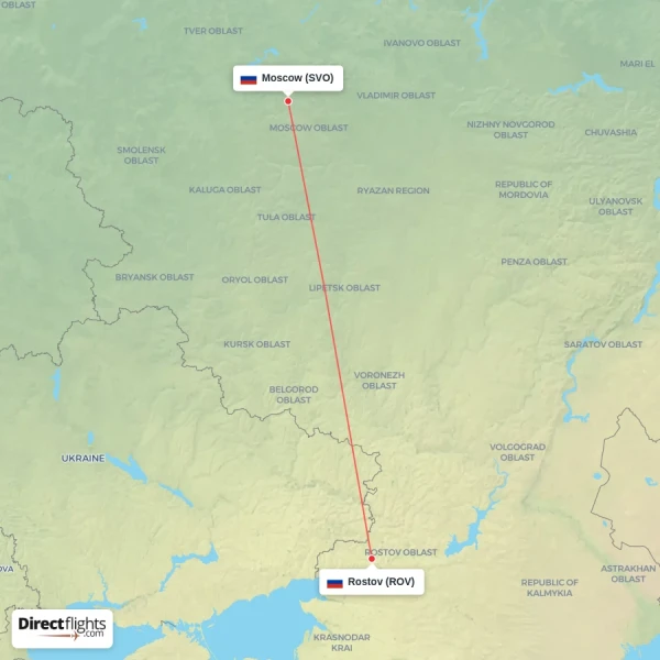 Rostov - Moscow direct flight map