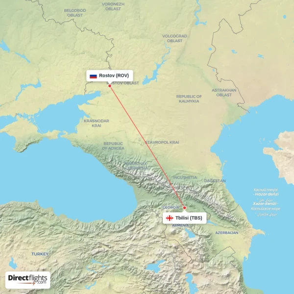 Rostov - Tbilisi direct flight map