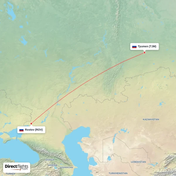 Rostov - Tyumen direct flight map