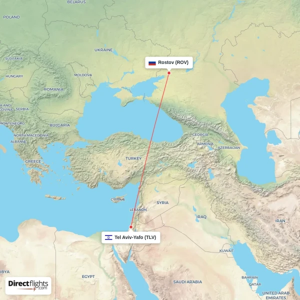 Rostov - Tel Aviv-Yafo direct flight map