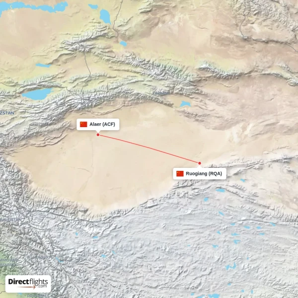 Ruogiang - Alaer direct flight map