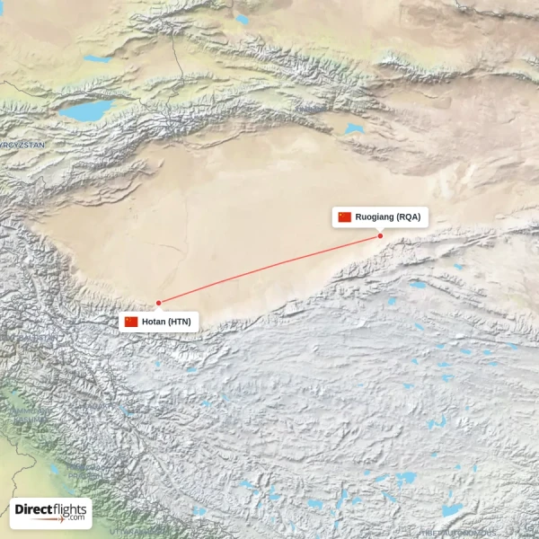 Ruogiang - Hotan direct flight map