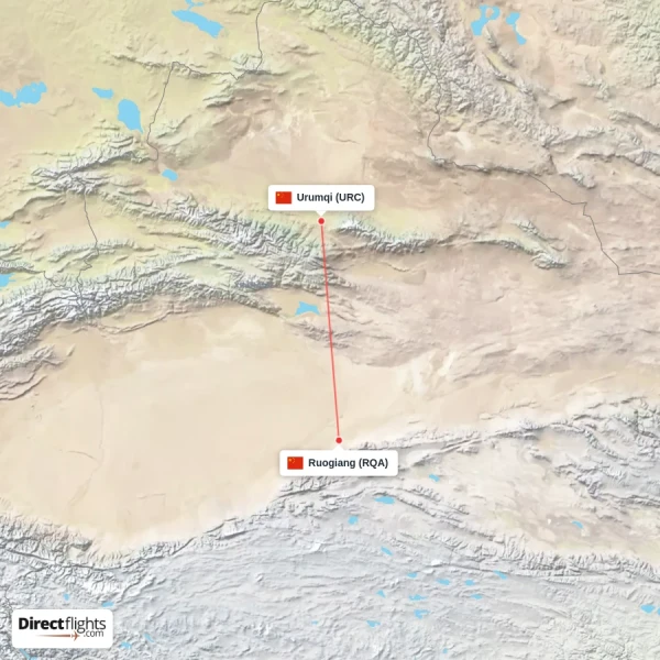 Ruogiang - Urumqi direct flight map