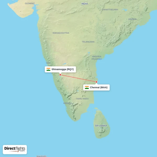 Shivamogga - Chennai direct flight map