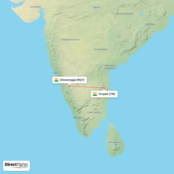 Shivamogga - Tirupati direct flight map