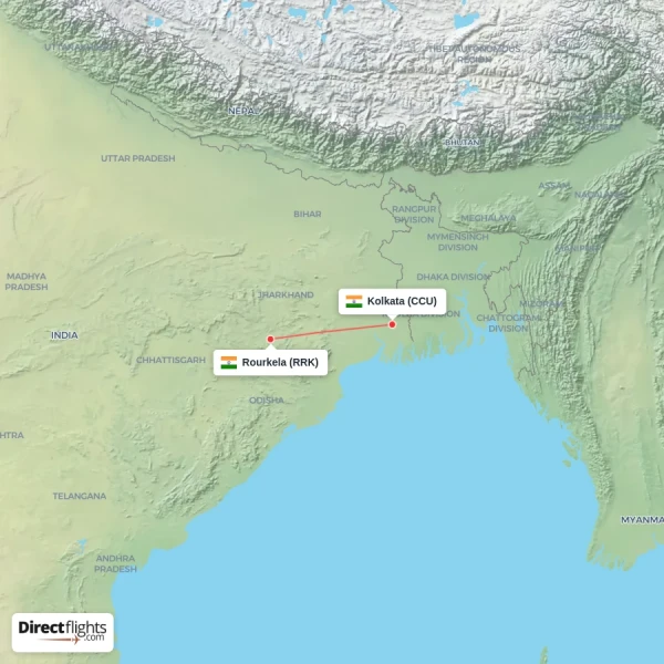 Rourkela - Kolkata direct flight map