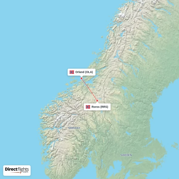 Roros - Orland direct flight map