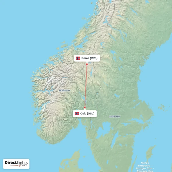 Roros - Oslo direct flight map