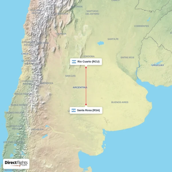 Santa Rosa - Rio Cuarto direct flight map