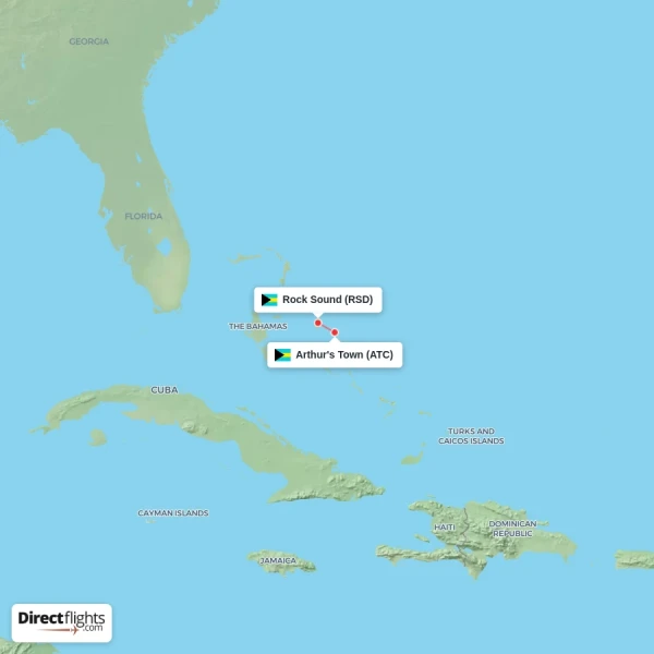 Rock Sound - Arthur's Town direct flight map