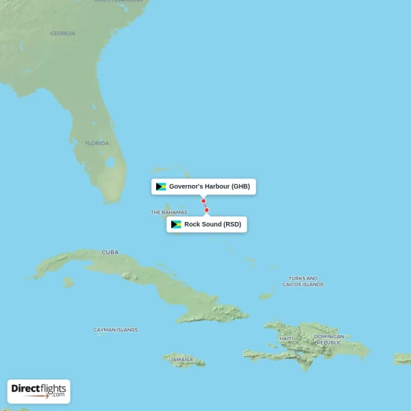 Rock Sound - Governor's Harbour direct flight map