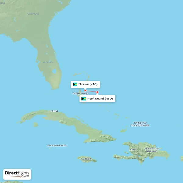 Rock Sound - Nassau direct flight map