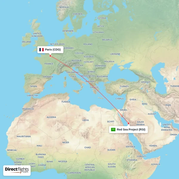 Red Sea Project - Paris direct flight map