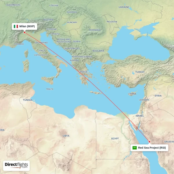 Red Sea Project - Milan direct flight map