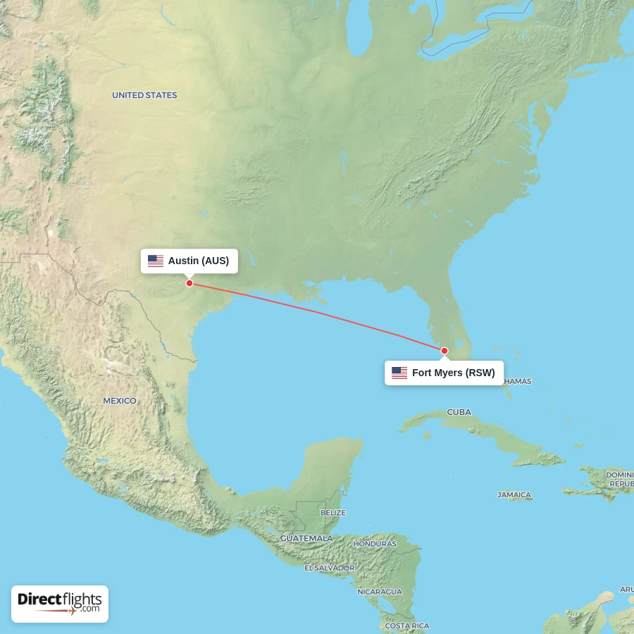 RSW - AUS route map