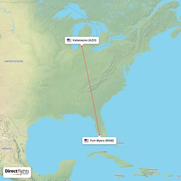 Fort Myers - Kalamazoo direct flight map