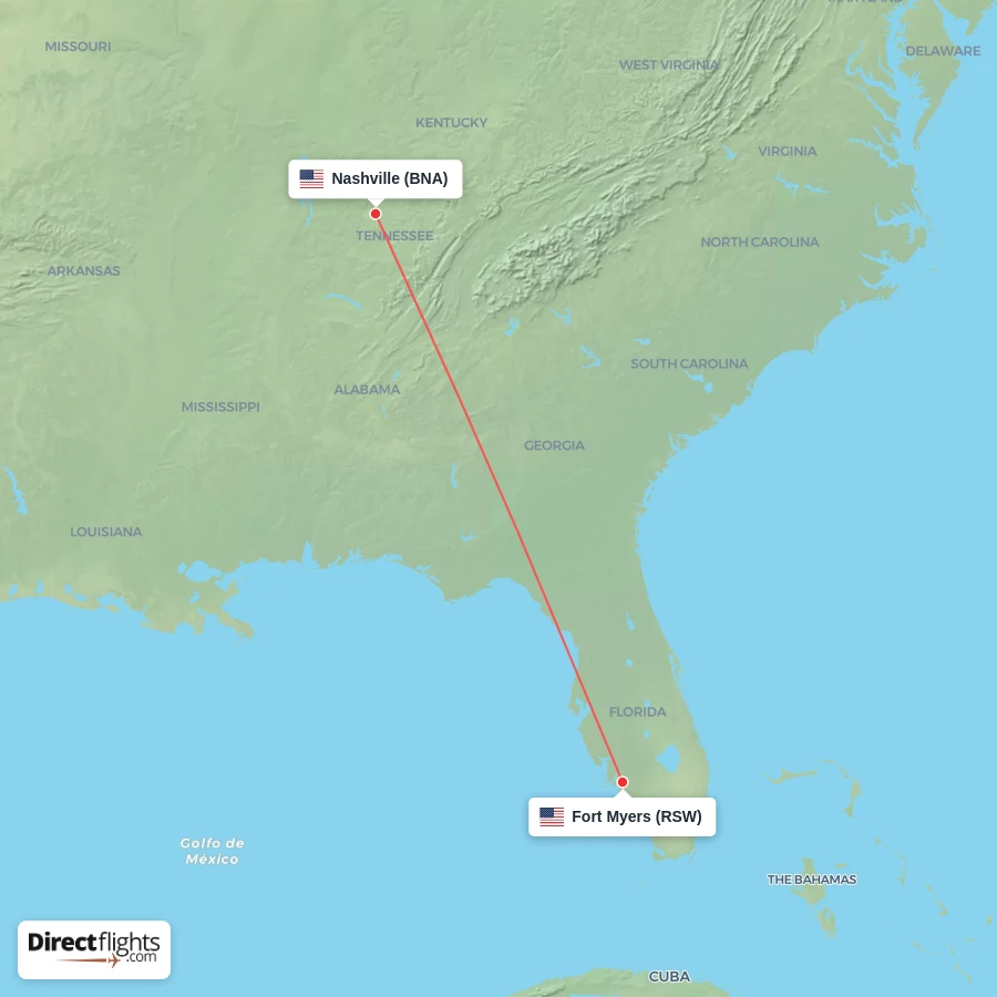 RSW - BNA route map