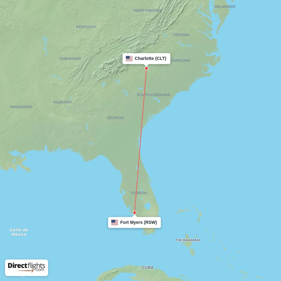 RSW - CLT route map