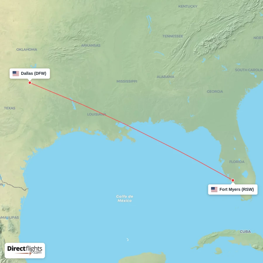 RSW - DFW route map