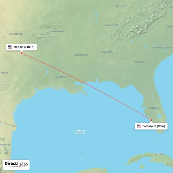 Fort Myers - McKinney direct flight map
