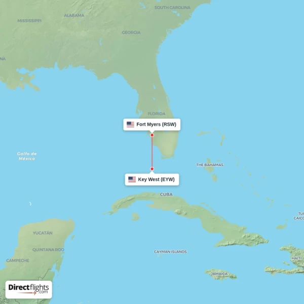 Fort Myers - Key West direct flight map