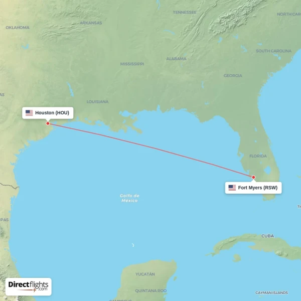 Fort Myers - Houston direct flight map