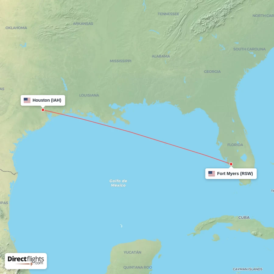 RSW - IAH route map