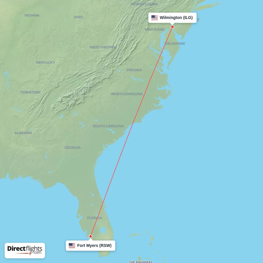 RSW - ILG route map