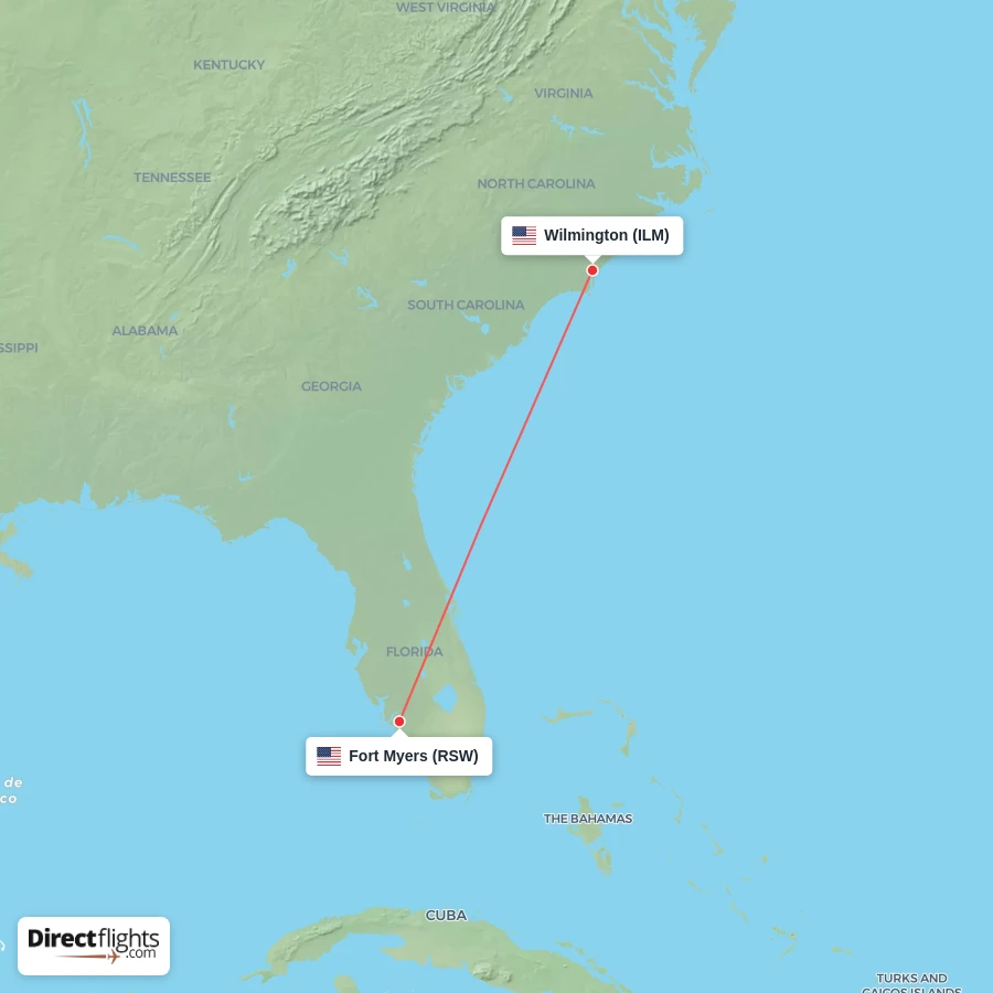 RSW - ILM route map